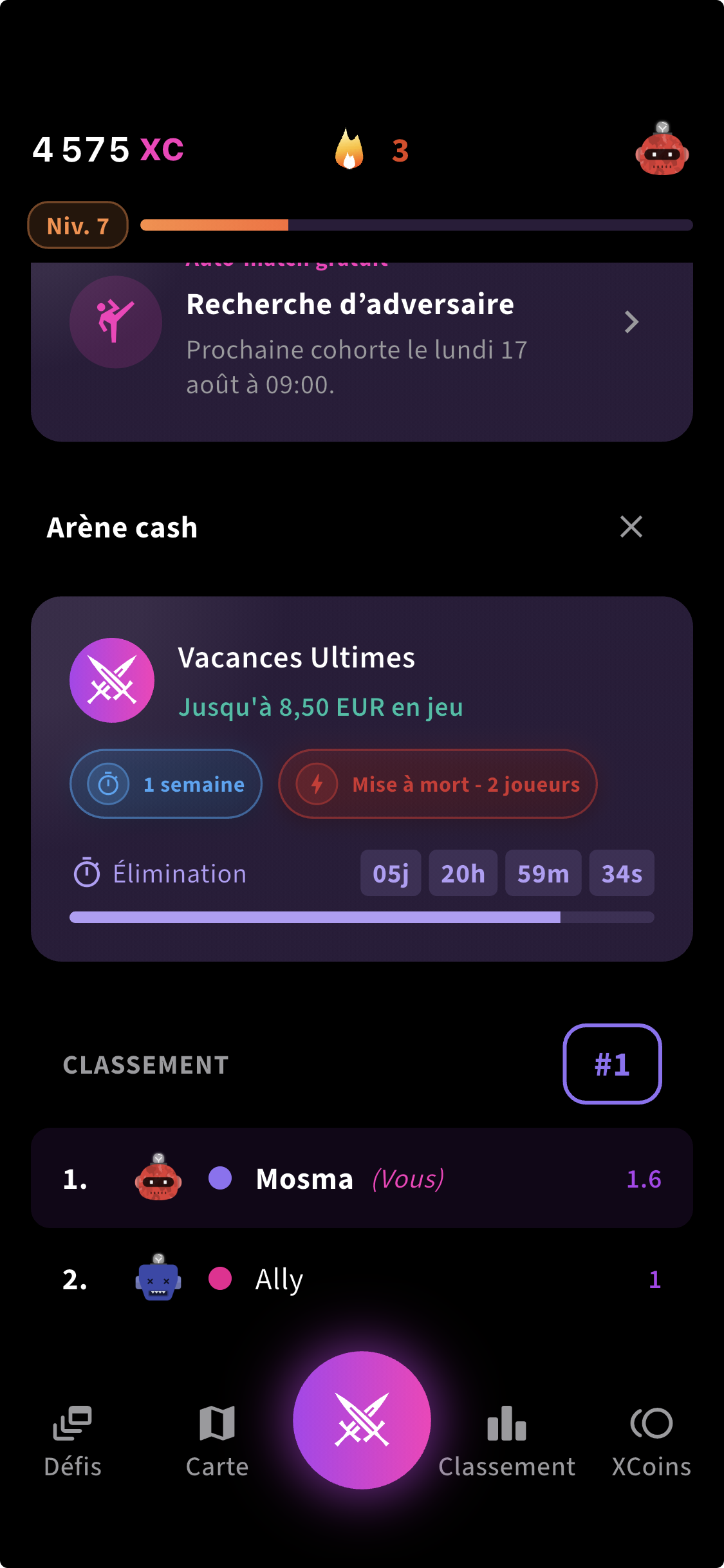 Duel cash en 1 contre 1 dans ChallengeX